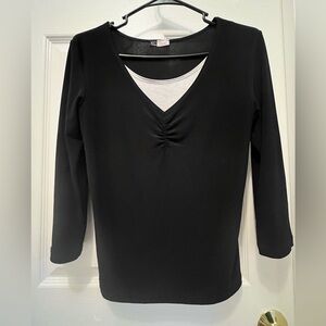 KC Stevens Black V-Neck Layered-Look Women's Top